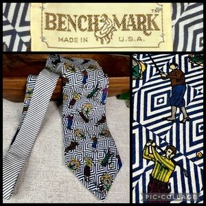Benchmark Men's Neck Tie 100% Silk Vintage Necktie Golf Themed Club USA 3.75x56"